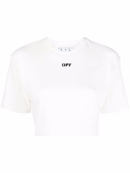 OFF STAMP RIBBED CROPPED TEE WHITE BLACK
