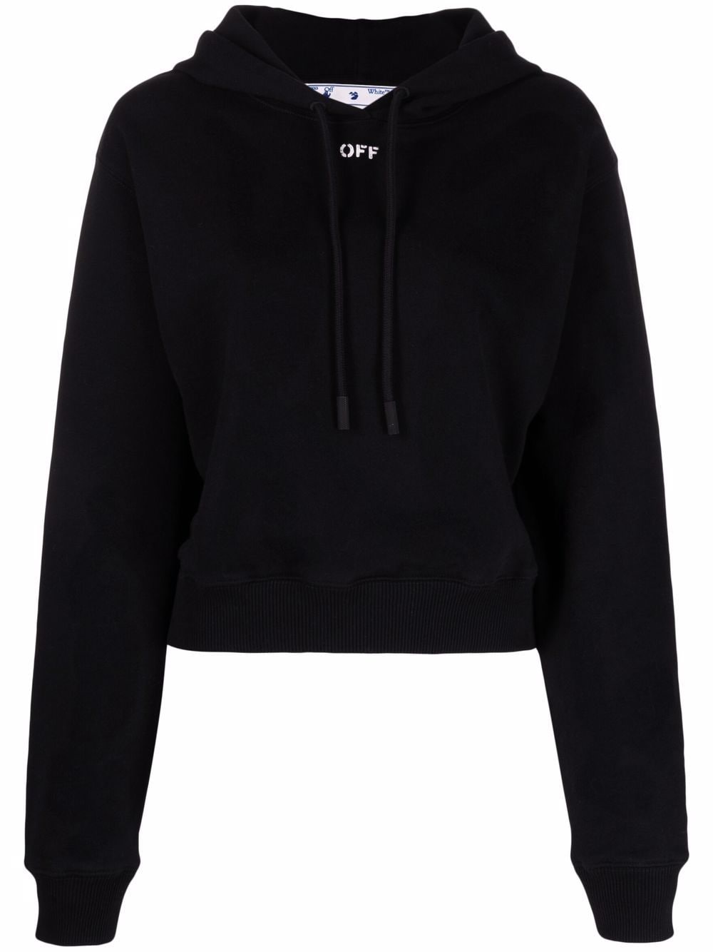 OFF STAMP CROPPED HOODIE BLACK WHITE