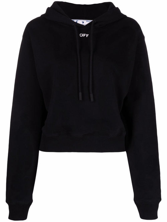 OFF STAMP CROPPED HOODIE BLACK WHITE
