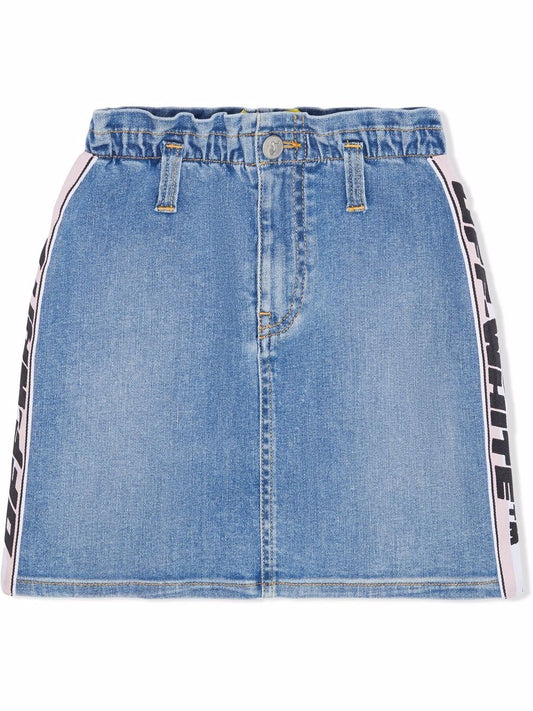 LOGO BAND DENIM SKIRT LIGHT BLUE BLACK