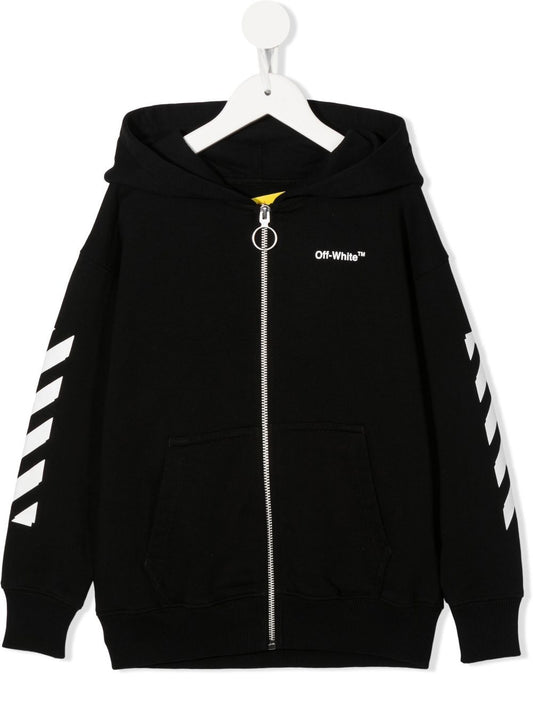 OW RUBBER ARROW HOODIE ZIP BLACK WHITE