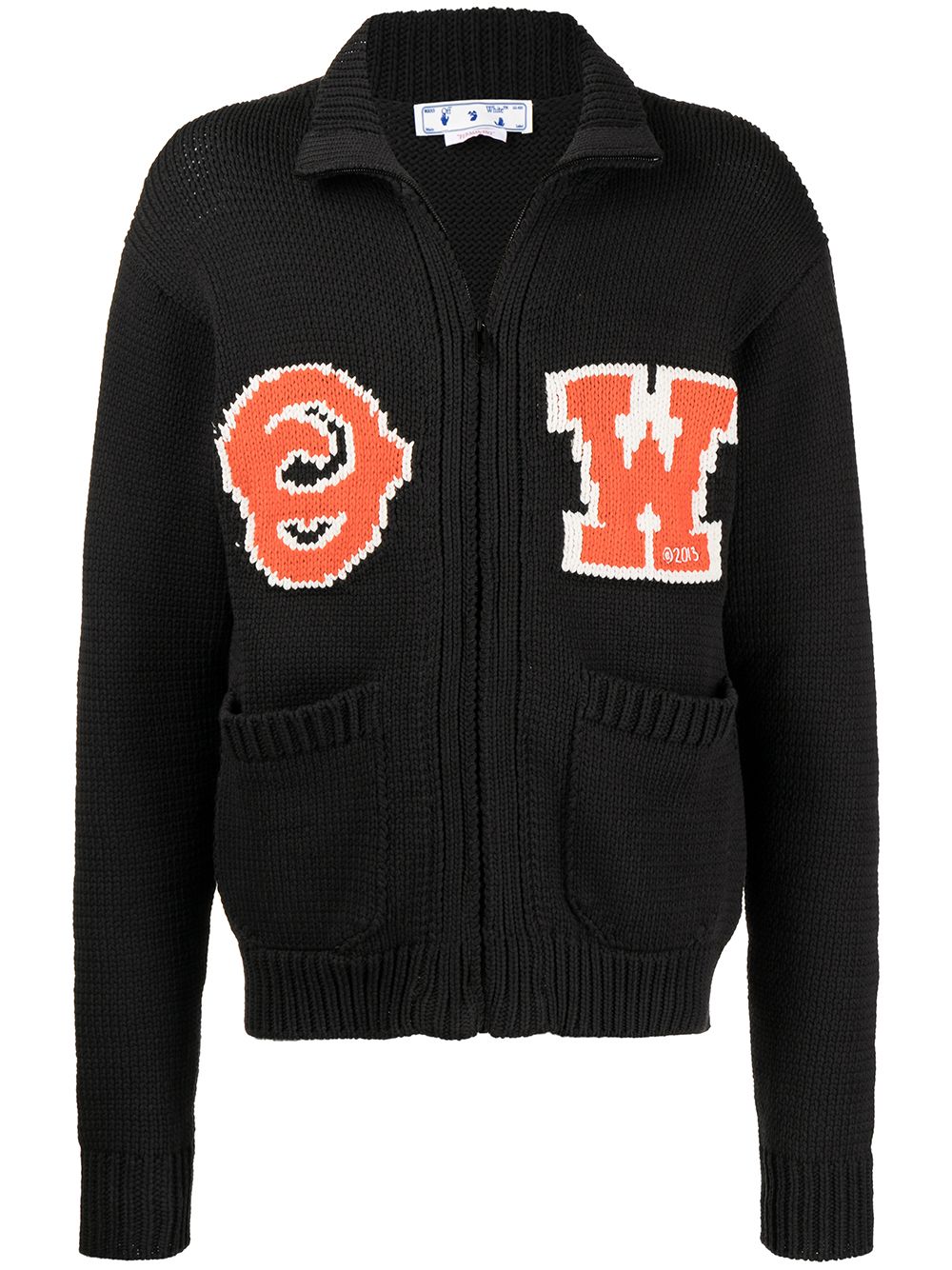 OW PATCH KNIT ZIP BOMBER BLACK ORANGE