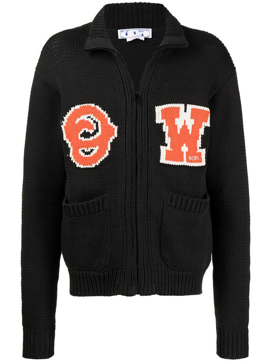 OW PATCH KNIT ZIP BOMBER BLACK ORANGE