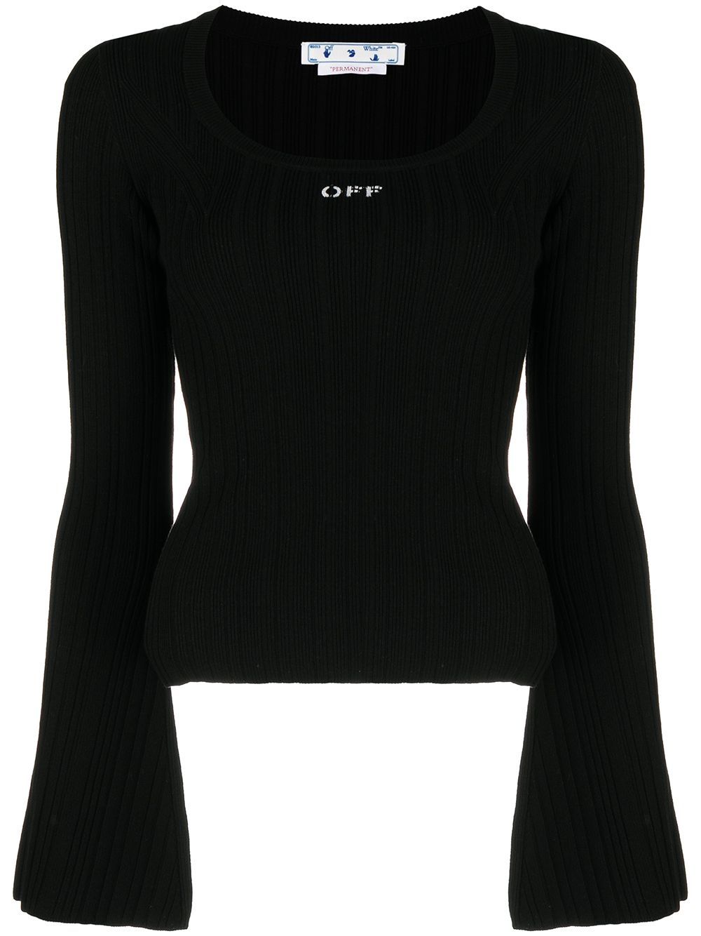 OFF STAMP RIB SCOOP LS TOP BLACK WHITE