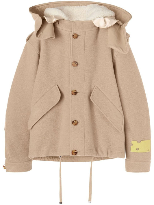 WOOL HOODED SHORT PARKA BEIGE NO COLOR