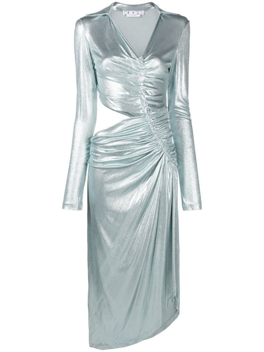 SHINY JER DRAPED MIDI DRESS SILVER NO CO