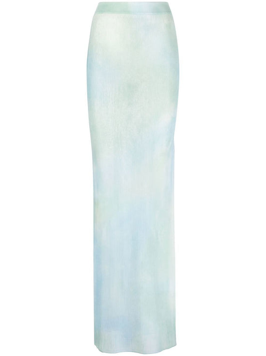 TIE DYE SEETHR LONG SKIRT LIGHT BLUE WHITE