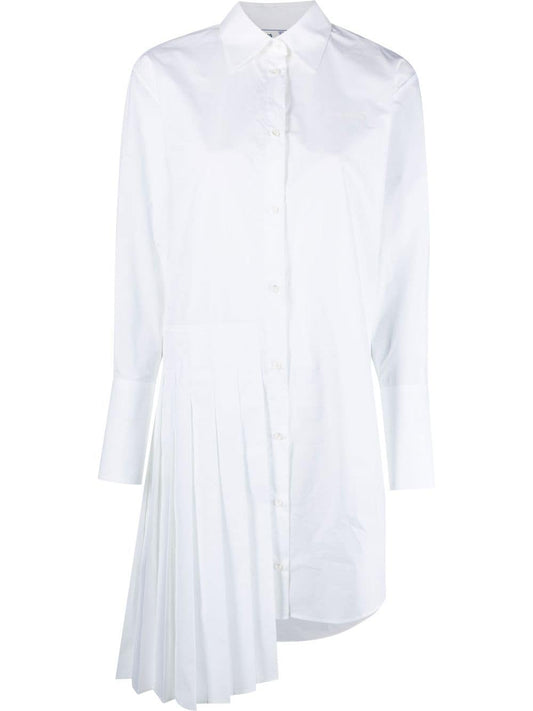 DIAG PLISSE SHIRT DRESS WHITE WHITE