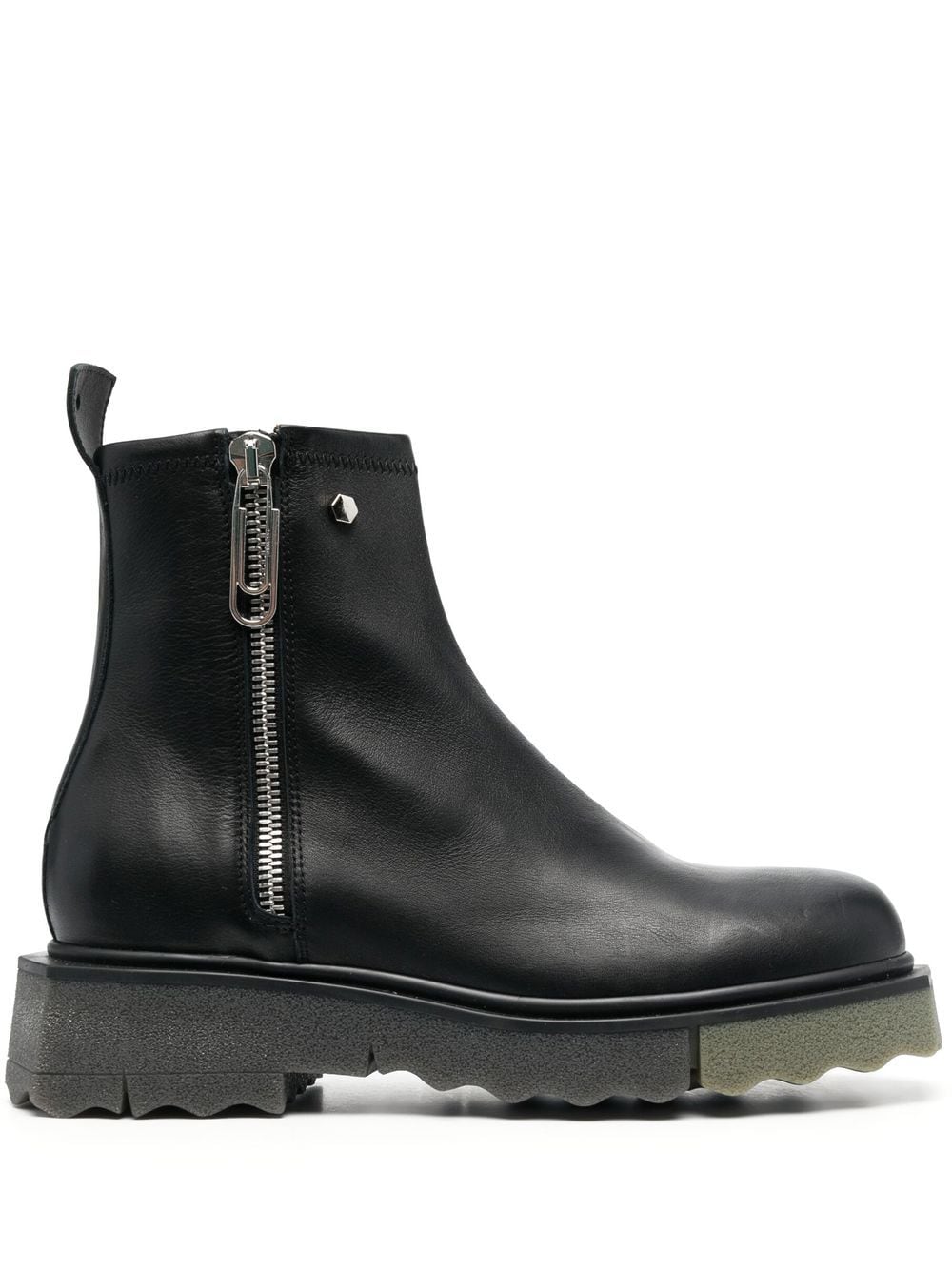 LEATHER SPONGE ZIP BOOT BLACK MILITARY
