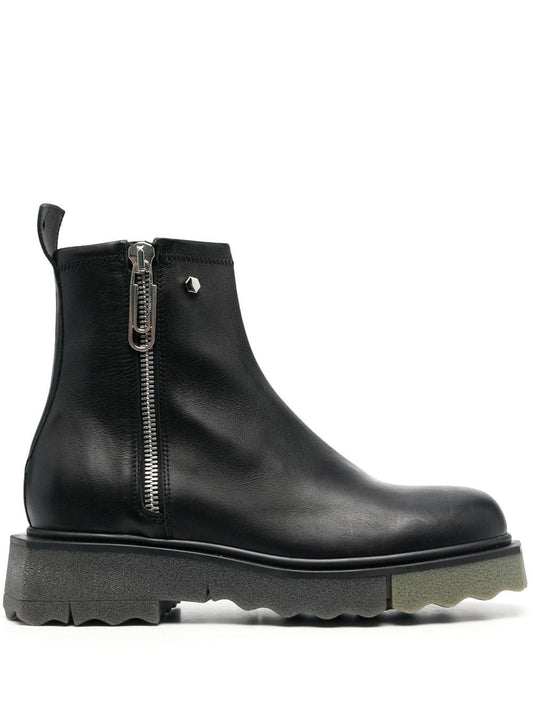 LEATHER SPONGE ZIP BOOT BLACK MILITARY