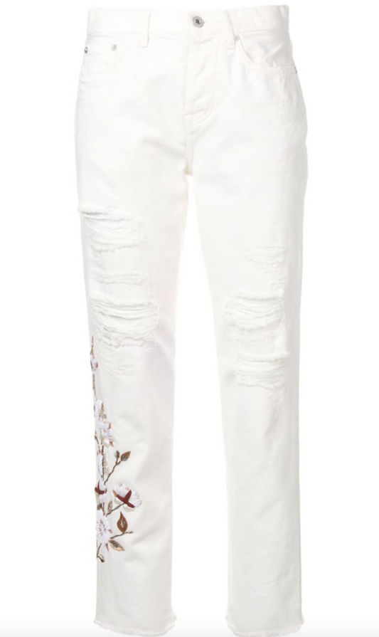 EMBROIDERY DIAG SLIM FIT WHITE ECRU